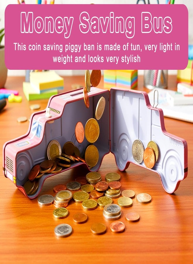 VGRASSP Unicorn Theme Metal Bus Piggy Bank Toy for Kids - Cute Money Safe with Lock and 2 Keys - Gullak Coin Box Gift for Boys and Girls - Color As Per Stock - Image 2